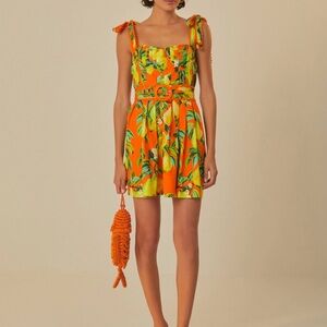 FARM Rio Orange and Green Tropical Mini Dress